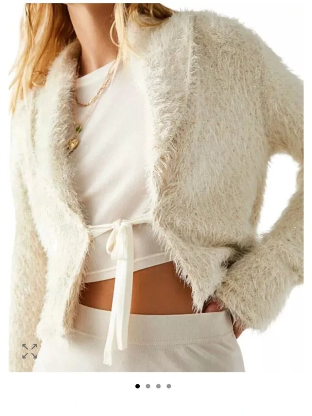 Free People Mina Fuzzy Sequin Tie Front Cardigan Cream Ivory Size XS NWT